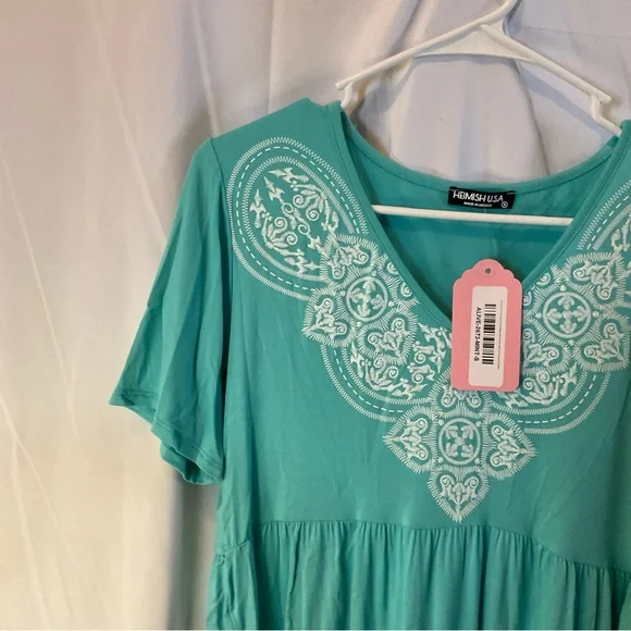 Heimish Women’s Short Sleeve V-Neck Damask Bohemian Top Size Small Mint NWTO - Picture 6 of 11